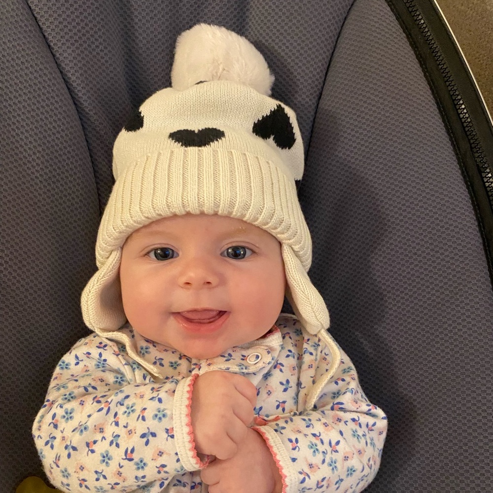 White & black Pom Pom winter hat